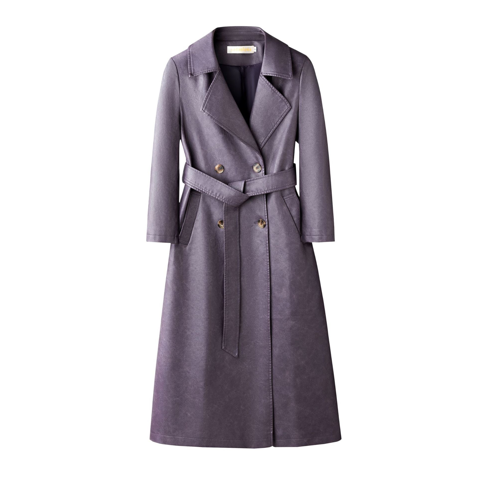 Women's Leather Trench Coat Long Below-the-knee Length