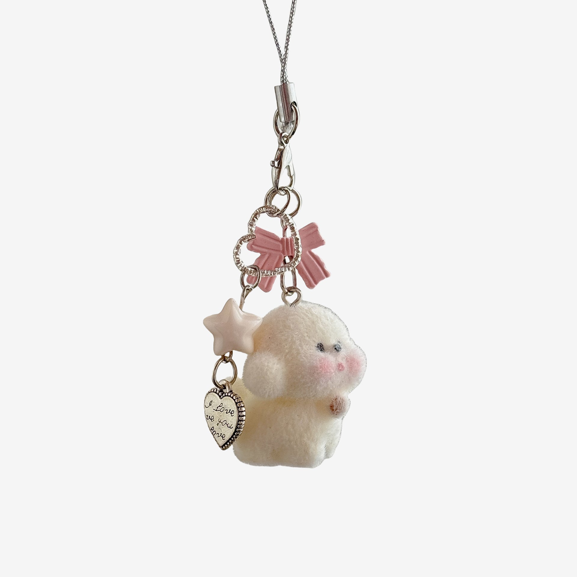 Fashionable Flocked Teddy Bear Phone Charm
