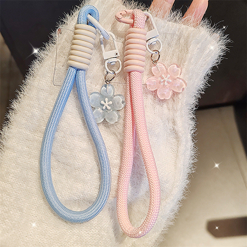 Jelly Cherry Blossom Charm Pendant Braided Phone Lanyard Keychain