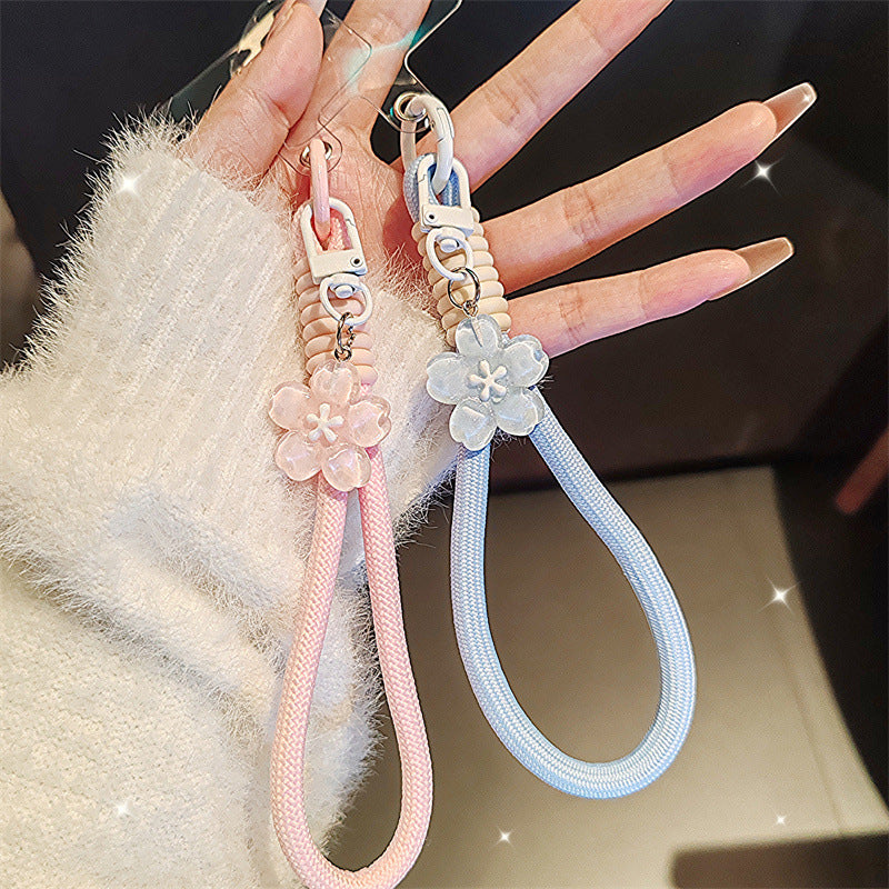 Jelly Cherry Blossom Charm Pendant Braided Phone Lanyard Keychain