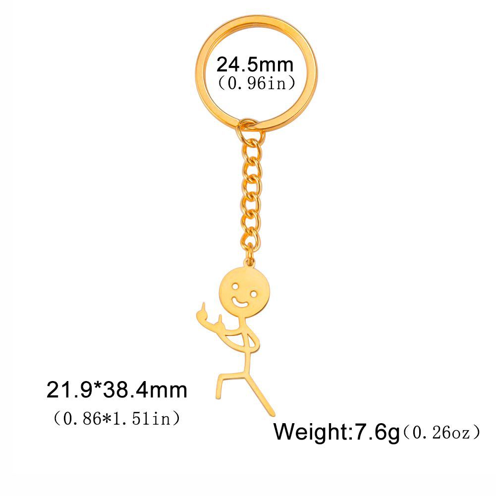 Cute And Creative Emoji Pendant Featuring A Little Figure Giving Two Middle Fingers On One Side Made From Stainless Steel As A Keychain
