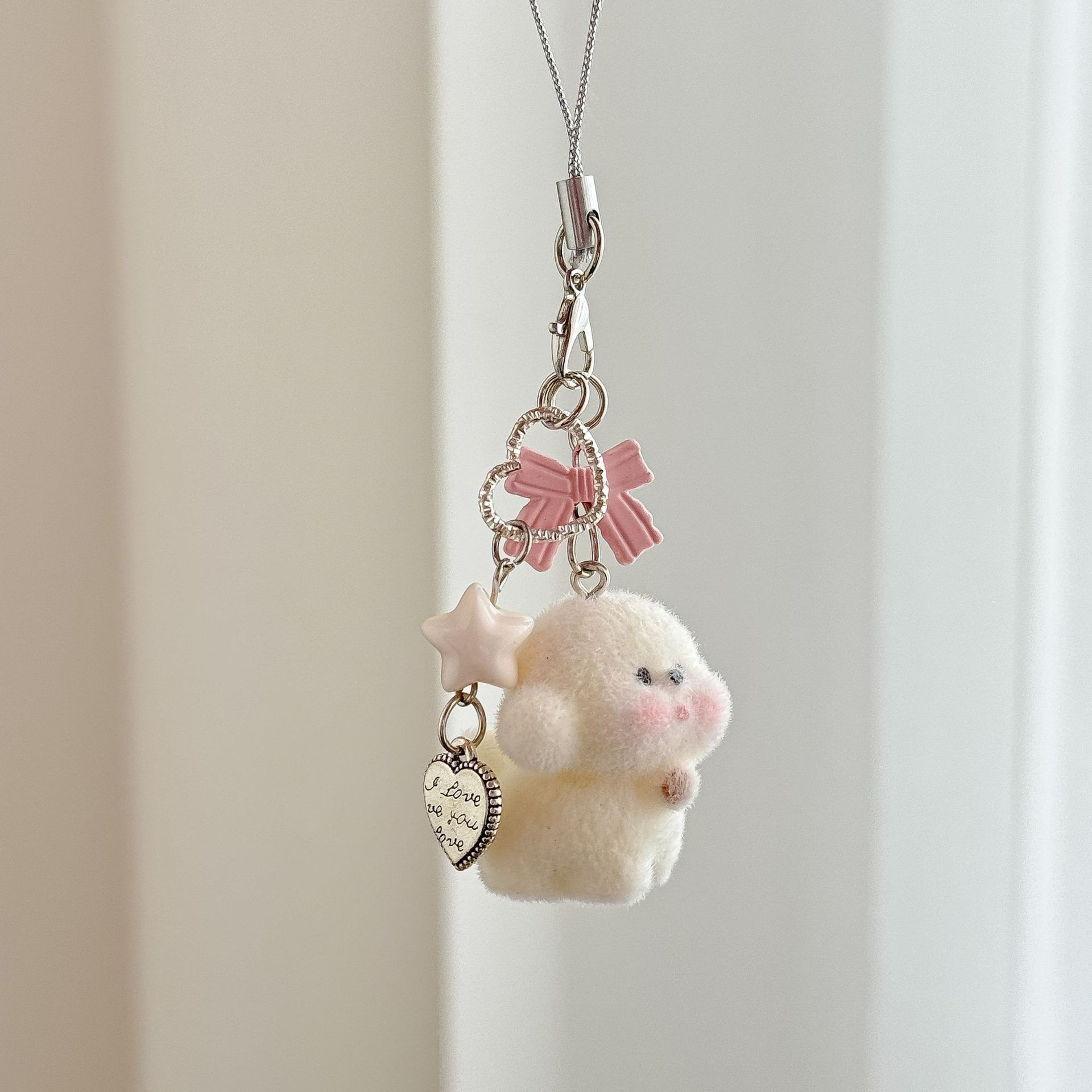 Fashionable Flocked Teddy Bear Phone Charm