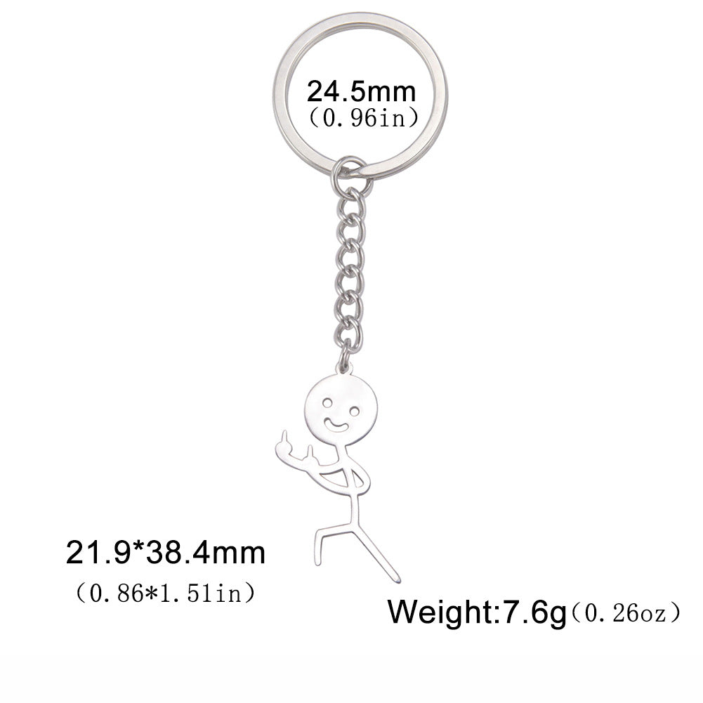 Cute And Creative Emoji Pendant Featuring A Little Figure Giving Two Middle Fingers On One Side Made From Stainless Steel As A Keychain