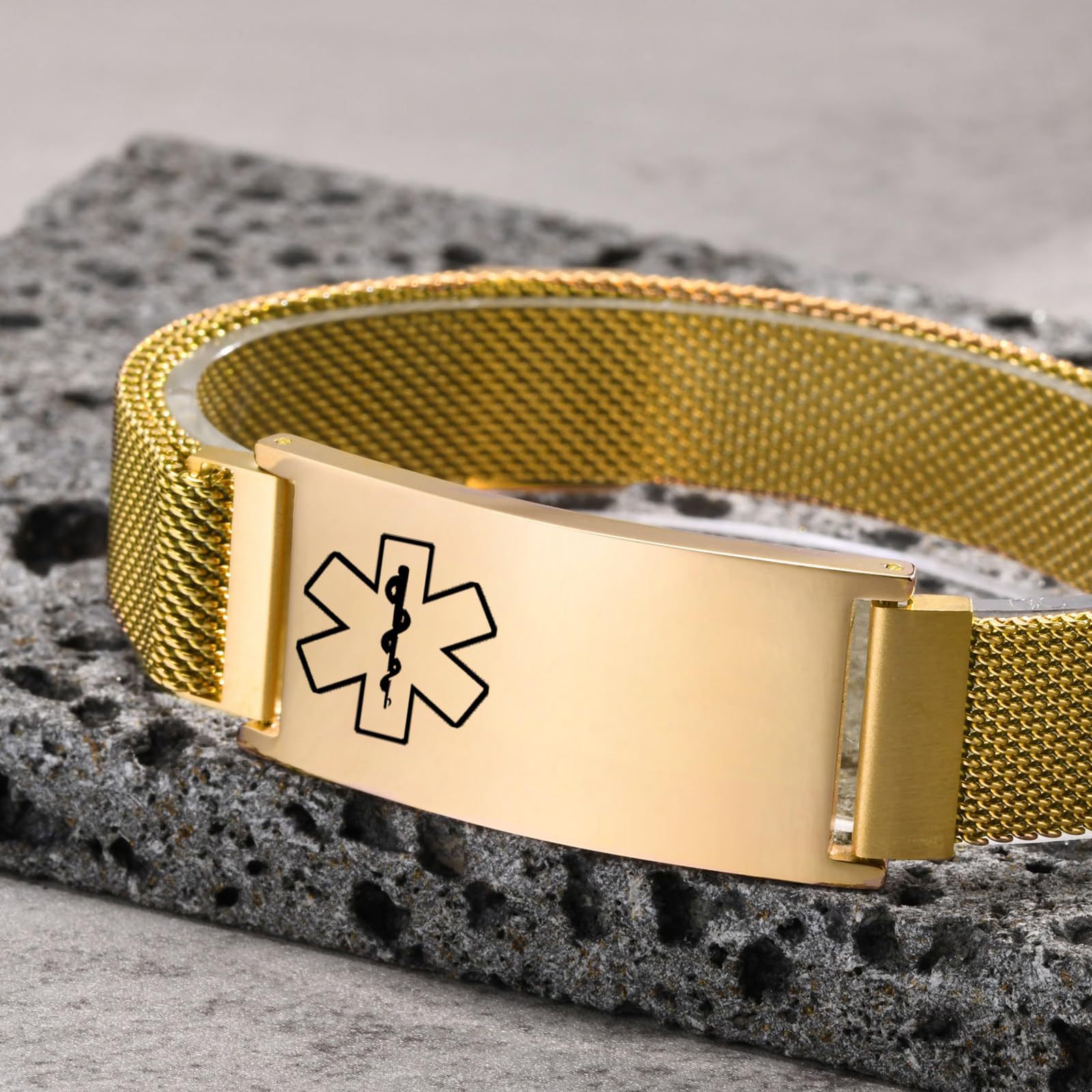Stainless Steel Curved Medical ID Bracelet With Magnetic Closure