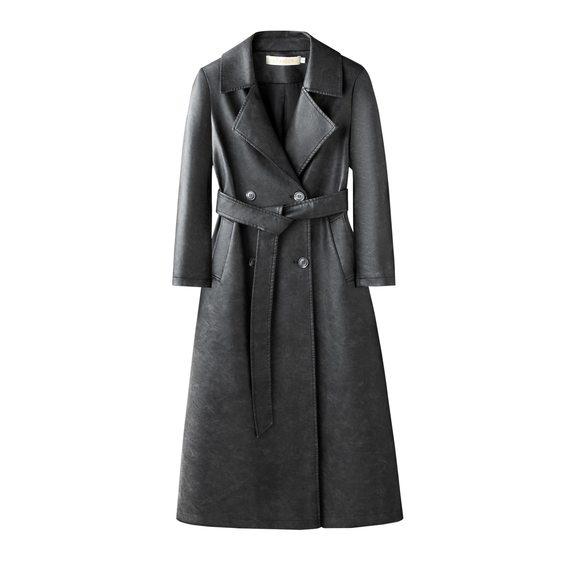 Women's Leather Trench Coat Long Below-the-knee Length