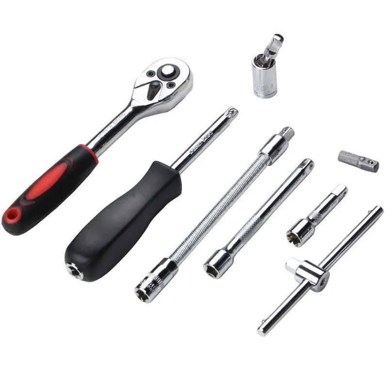 Professional Grade 46PCS Master Mechanic Tool Kit 3/8\" Ratchet SAE/Metric Sockets Torx/Hex Bits Extension Bars Case