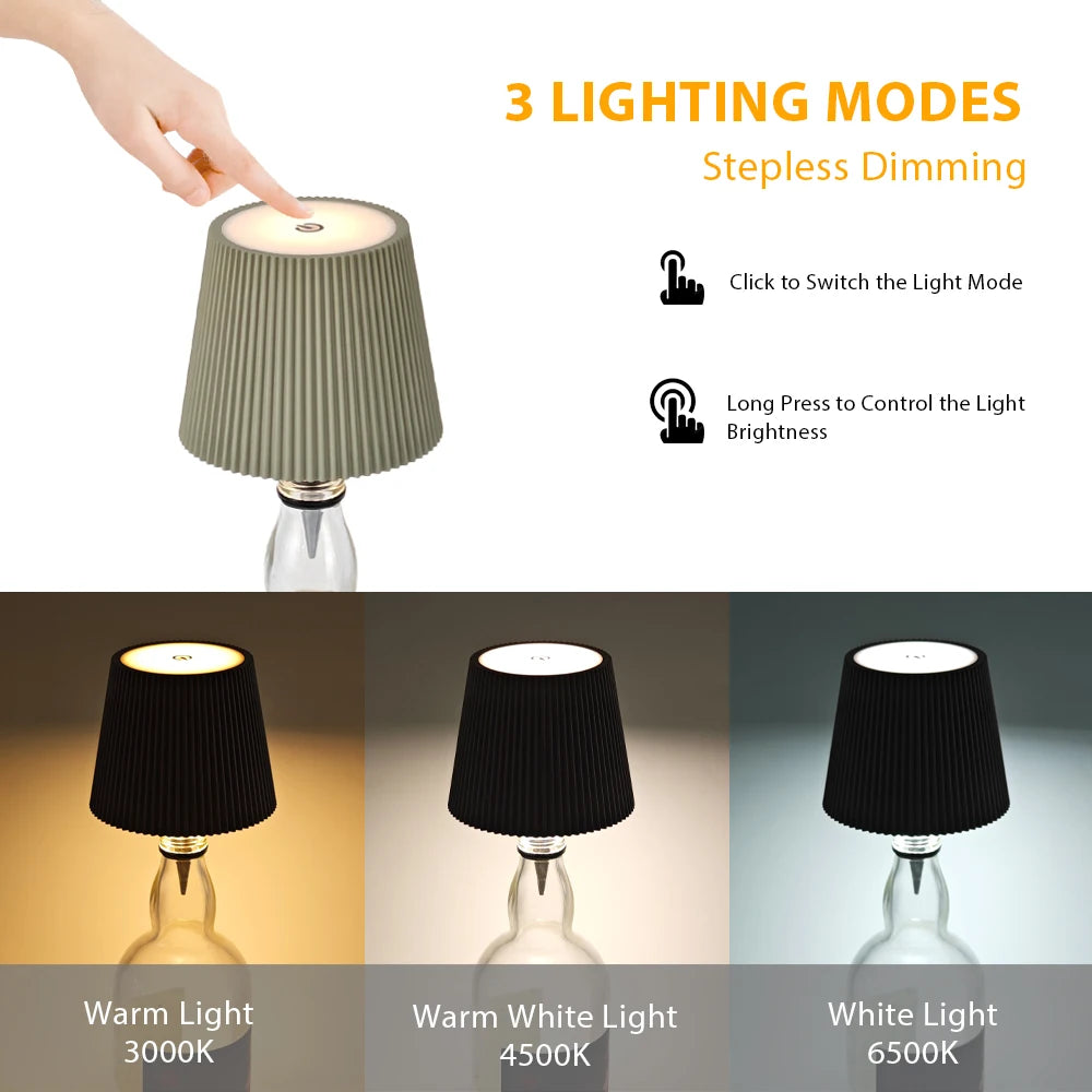 Wireless Bottle Table Lamp Touch Control of 3 Colors and Stepless Dimming Night Lamp Suitable for Bar Wine Bottles Desk Lights