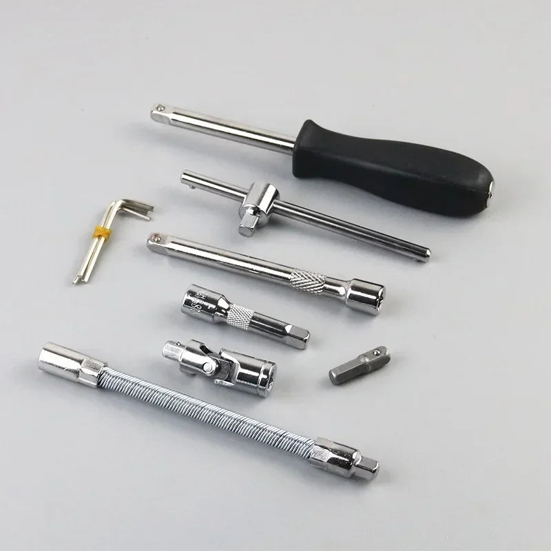 Professional Grade 46PCS Master Mechanic Tool Kit 3/8\" Ratchet SAE/Metric Sockets Torx/Hex Bits Extension Bars Case