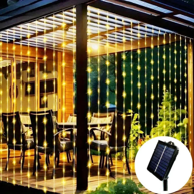 Outdoor Solar Curtain LED String Lights New Year Christmas Landscape Decorative Courtyard Atmosphere Light Holiday Garden Light
