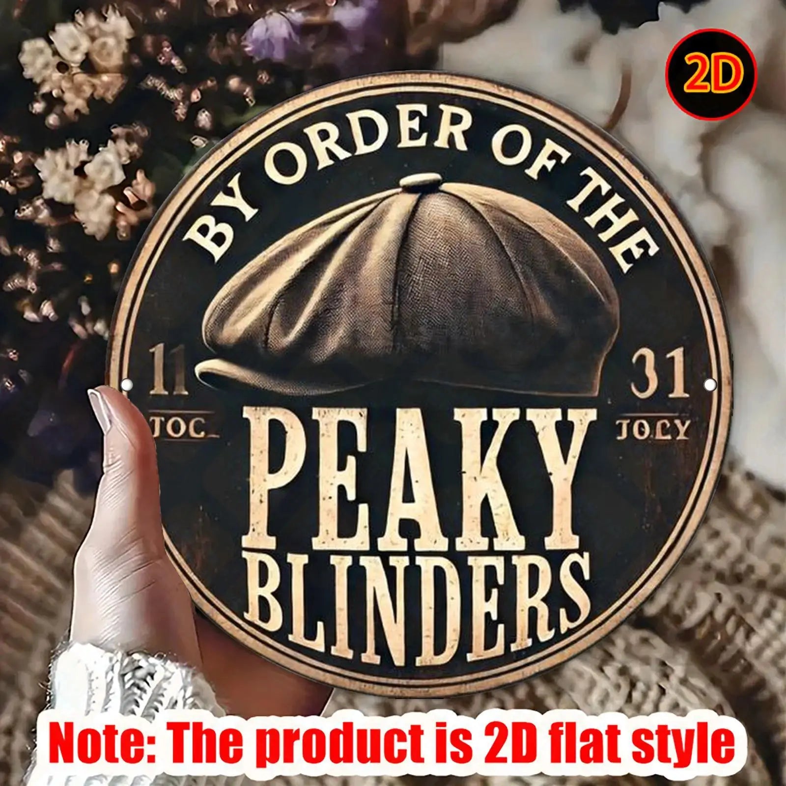 2D Flat, 1pc Vintage British-Inspired Aluminum Metal Wall Art Sign - Circular Retro Decor with "By Order of The Peaky Blinders"