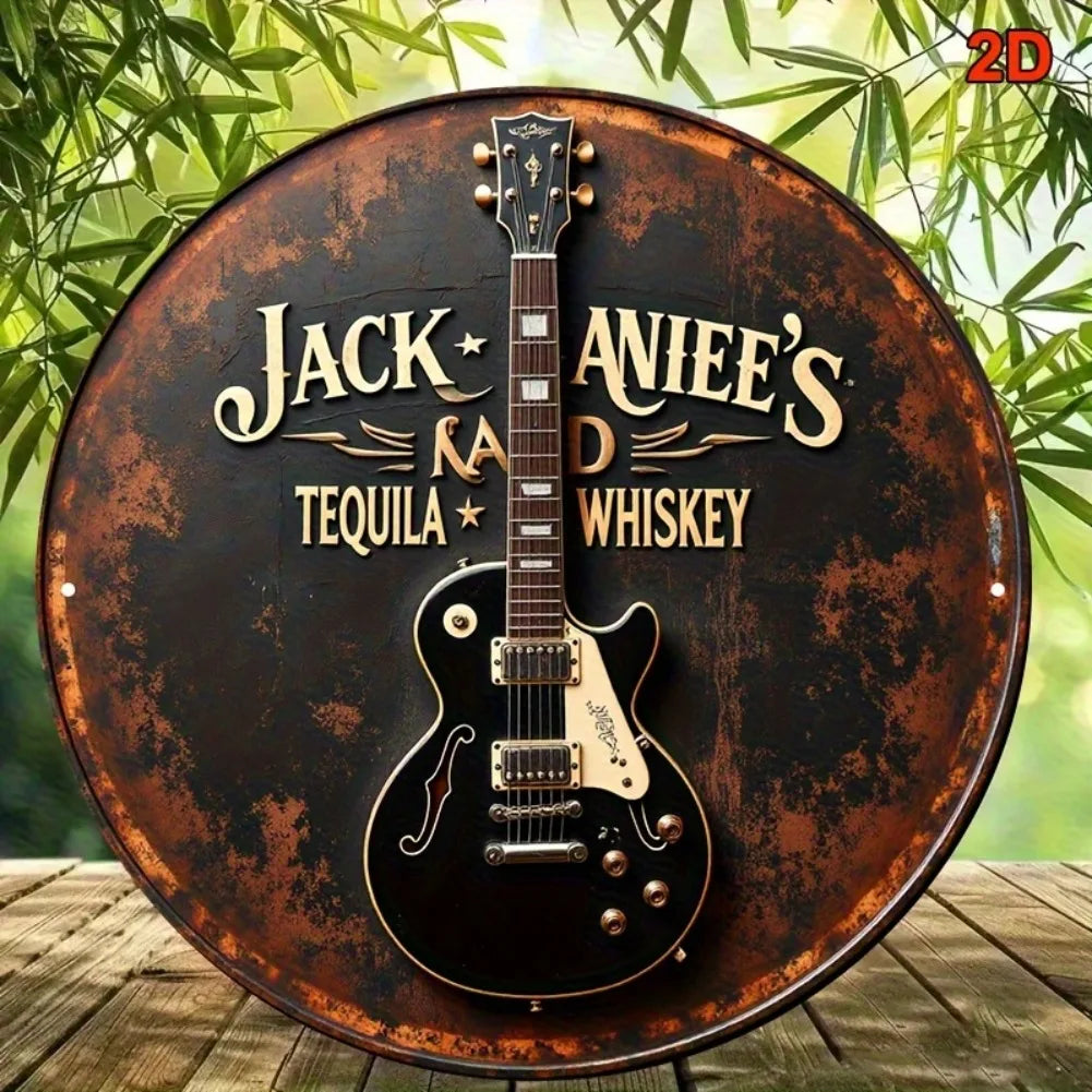 2D Flat, 1pc Vintage Guitar & Tequila Whiskey Metal Wall Decor - Retro Bar Sign with Electric Guitar Art - Rustic Country Music