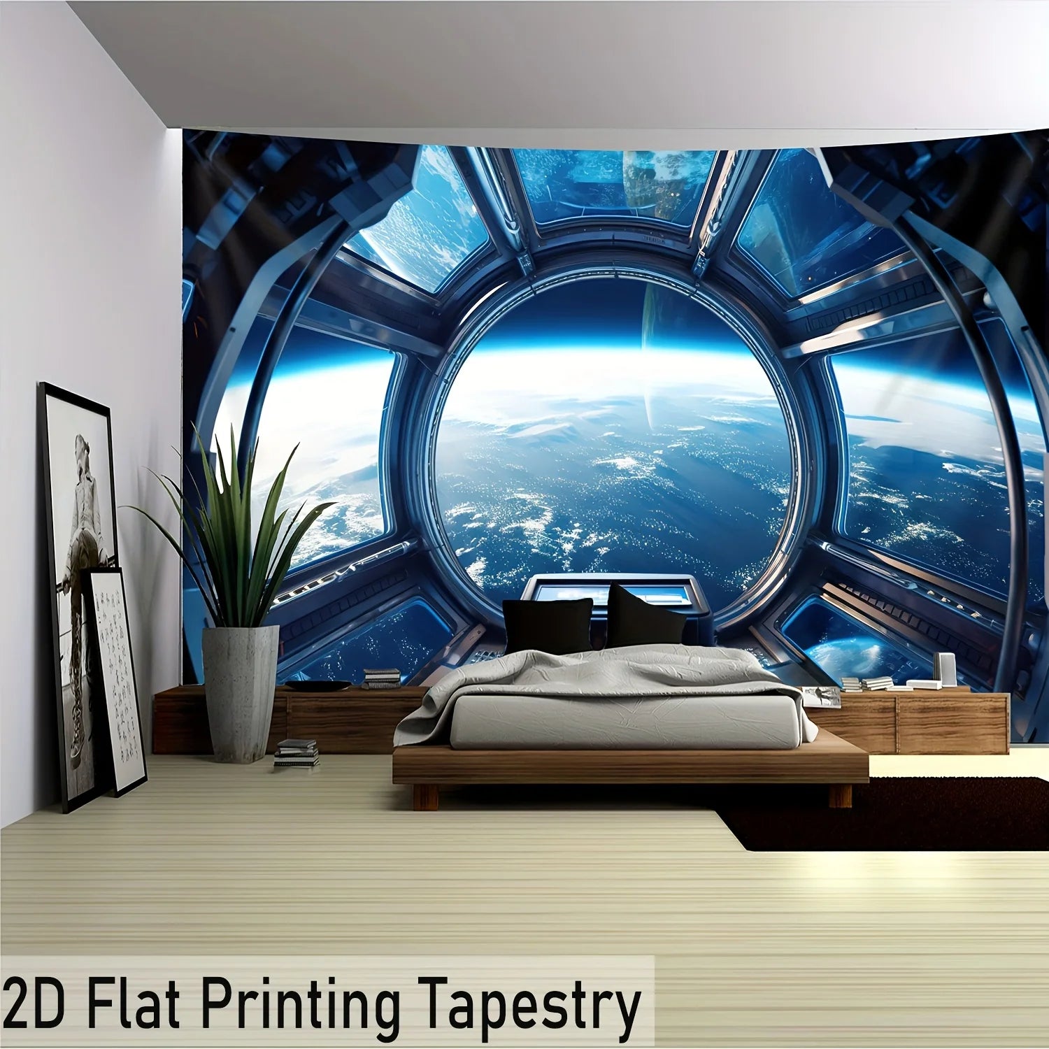 2D Flat Printing Galaxy Planet Tapestry, Large Space Universe Wall Art, Print Polyester Decor for Living Room Bedroom, HD Cosmic