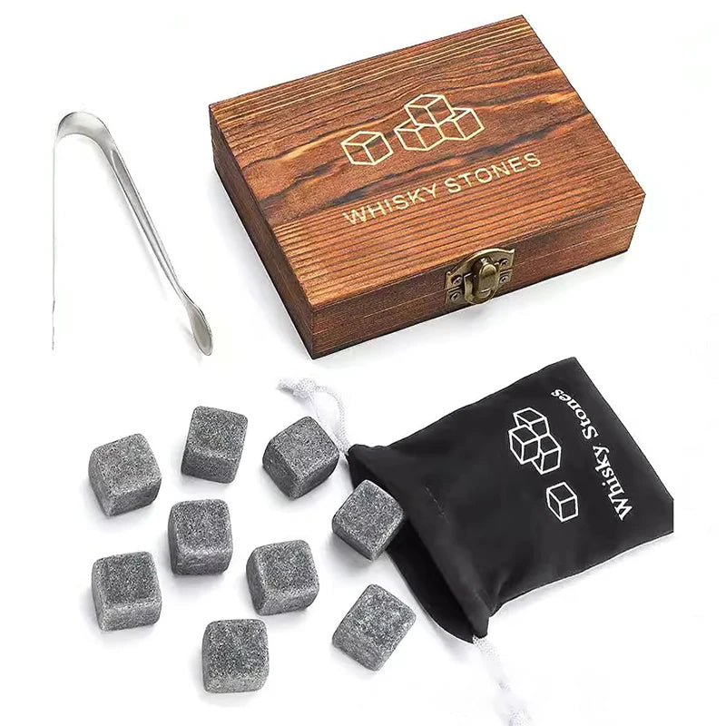 Set 8 Pcs Granite Ice Cubes+ 2 Pcs Cups For Whisky In Wooden Bottle Box Present For Dad Father'S Day Gift For Men Whiskey Stones