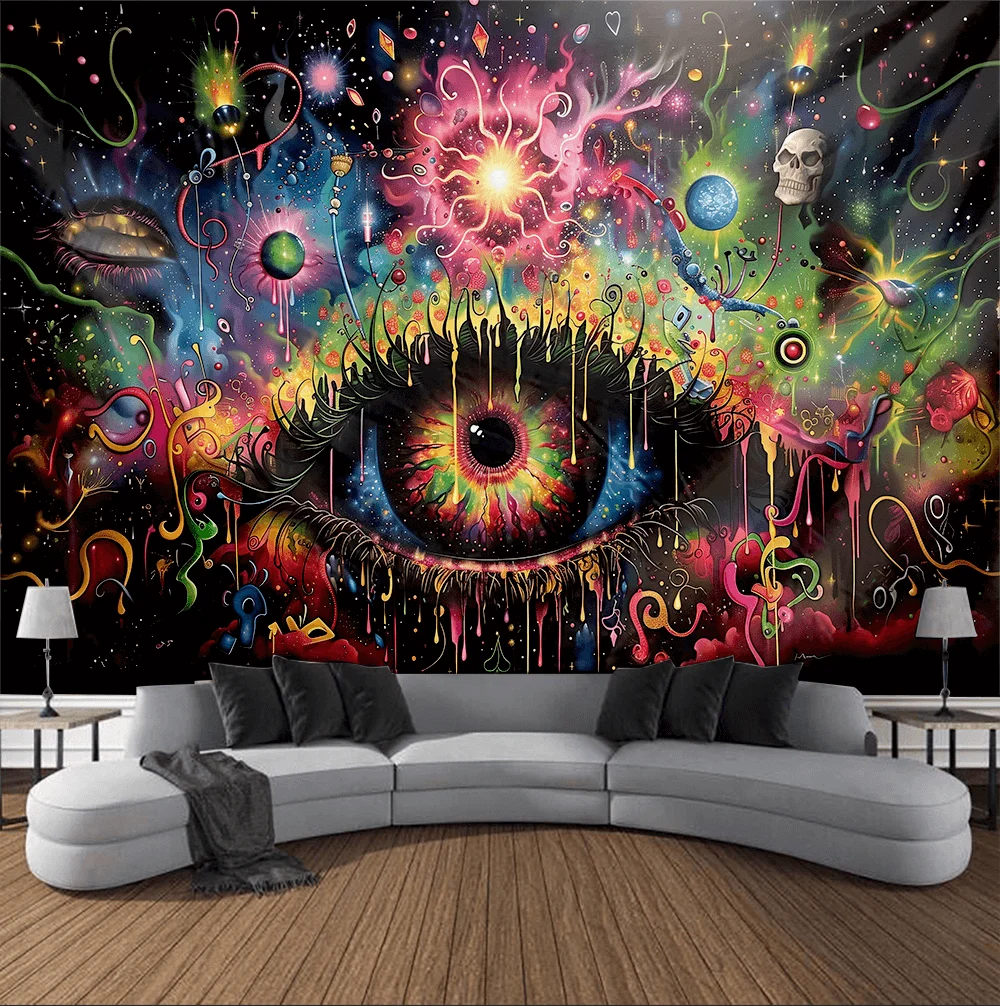 VIKAMA Psychedelic Eye Tapestry A Decorative Tapestry For The Living Room Or Bedroom In a Cyber-Mystical Style