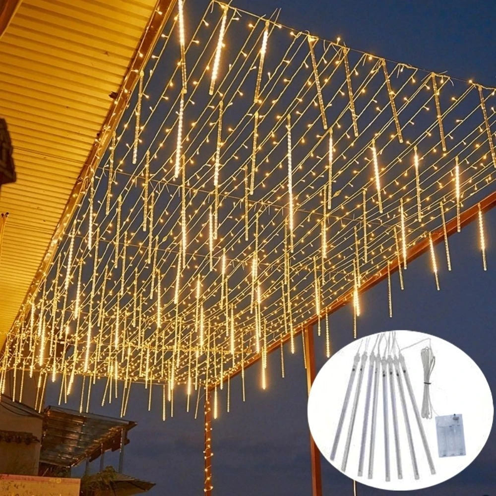 30cm 8Tubes LED Meteor Shower Lights AA Battery Indoor/Outdoor Decor for Trees, Yards, Gardens, Parties, Christmas, Halloween