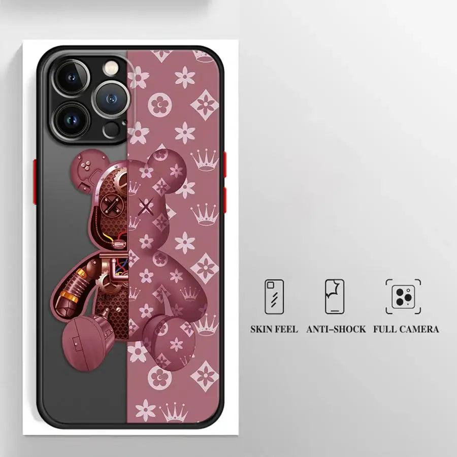 Fashionable Robot Bear Brand Phone Case for iPhone 16 15 11 12 13 14 Pro Max 16 Plus 12 Mini 7 8 XR XS 15Pro MAX 16e Cover