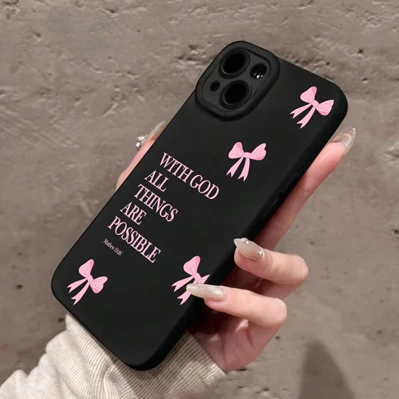 Minimalist Pink Girly Bow Slogan Phone Soft Case for iPhone 16E 16 15 14 13 12 11 Pro Max 13 12 Mini X XS XR 7 8 Plus SE2 Cover