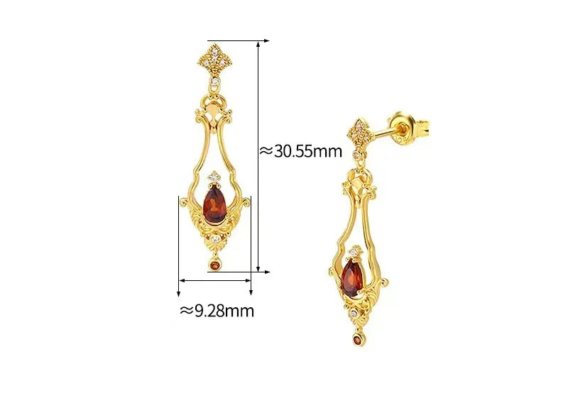 Art Deco Style 925 Sterling Silver Natural Garnet Ear Dangle Drop Earrings Luxury Semi-precious Stone Fine Jewelry Retail/Custom