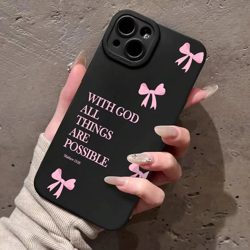 Minimalist Pink Girly Bow Slogan Phone Soft Case for iPhone 16E 16 15 14 13 12 11 Pro Max 13 12 Mini X XS XR 7 8 Plus SE2 Cover