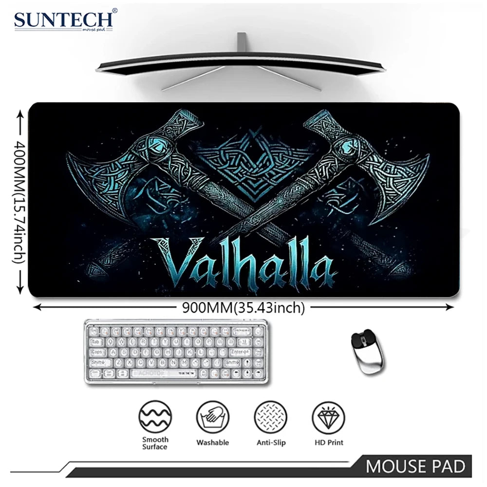 Viking Valhalla Gaming Desk Mat Gaming mats Mouse pad large Mousepad 400X900 PC Computer Double axe design rune Extended pad