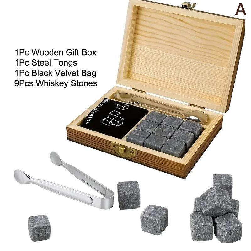 Set 8 Pcs Granite Ice Cubes+ 2 Pcs Cups For Whisky In Wooden Bottle Box Present For Dad Father'S Day Gift For Men Whiskey Stones