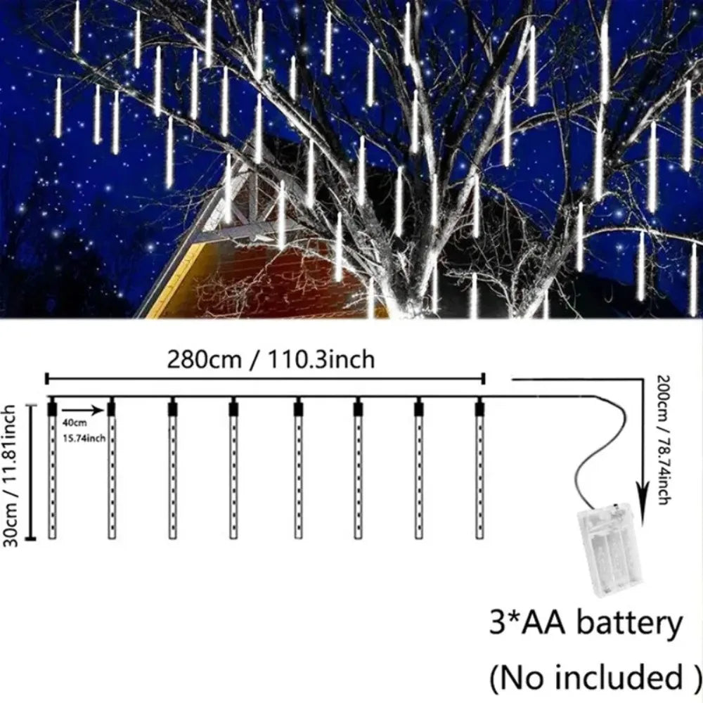30cm 8Tubes LED Meteor Shower Lights AA Battery Indoor/Outdoor Decor for Trees, Yards, Gardens, Parties, Christmas, Halloween