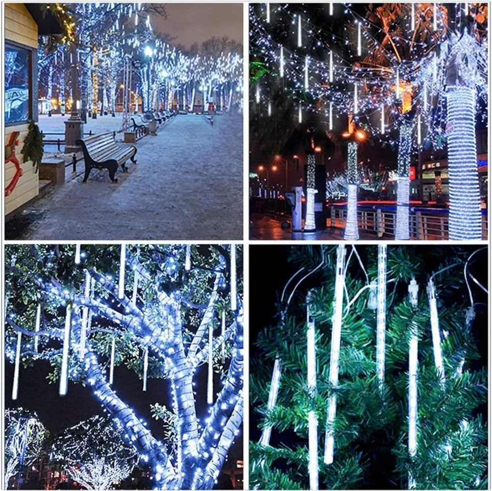 30cm 8Tubes LED Meteor Shower Lights AA Battery Indoor/Outdoor Decor for Trees, Yards, Gardens, Parties, Christmas, Halloween