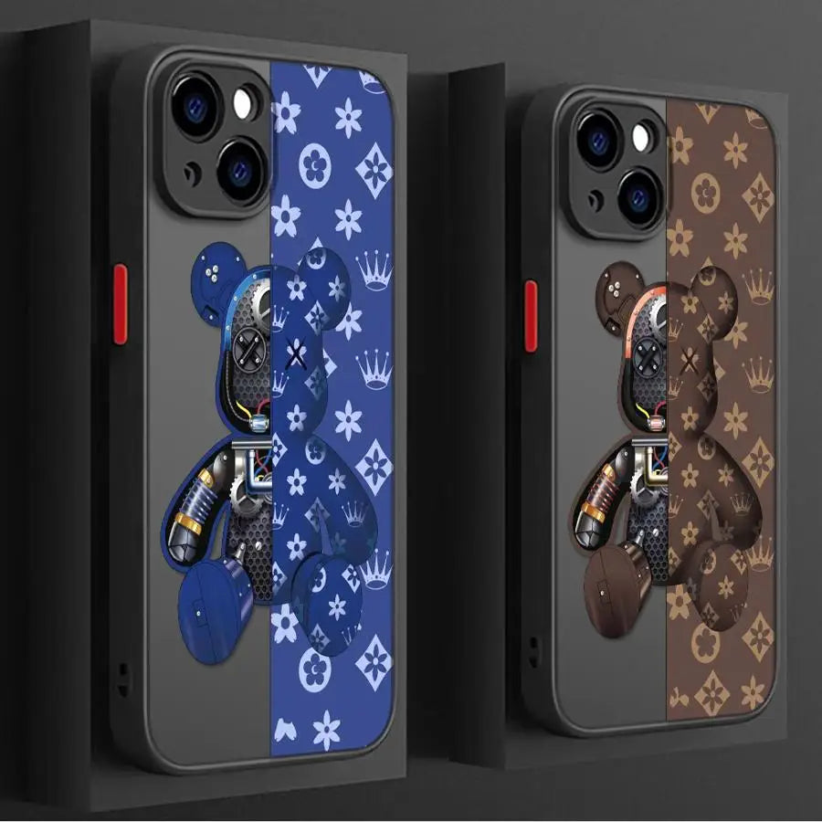 Fashionable Robot Bear Brand Phone Case for iPhone 16 15 11 12 13 14 Pro Max 16 Plus 12 Mini 7 8 XR XS 15Pro MAX 16e Cover