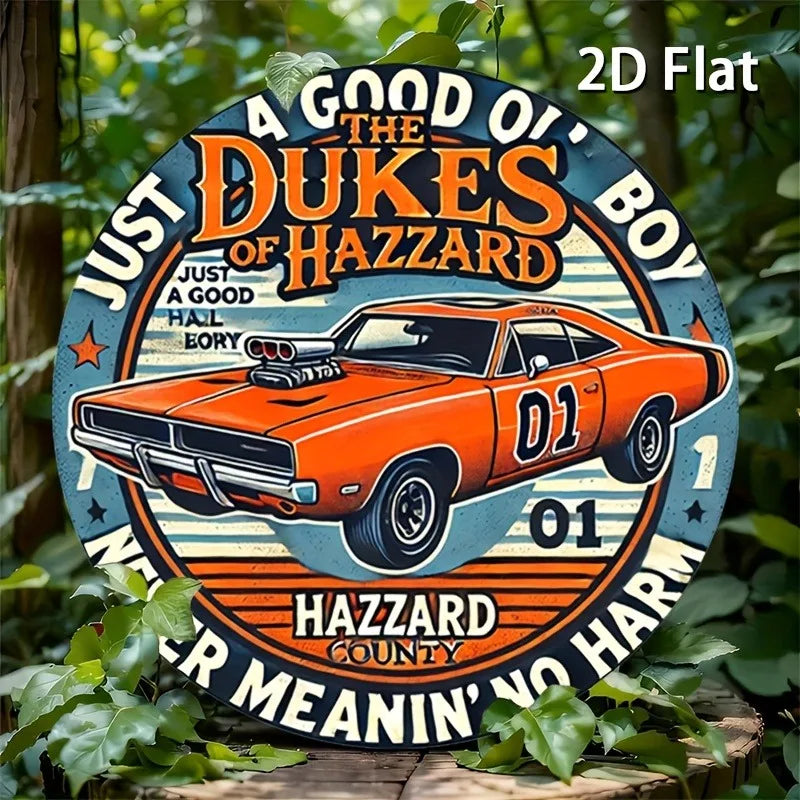 Round Aluminum Sign, Vintage Metal Tin Design, Retro Rustic Wall Art, Car-Themed Decor, Suitable for Home, Garage, Dining Area