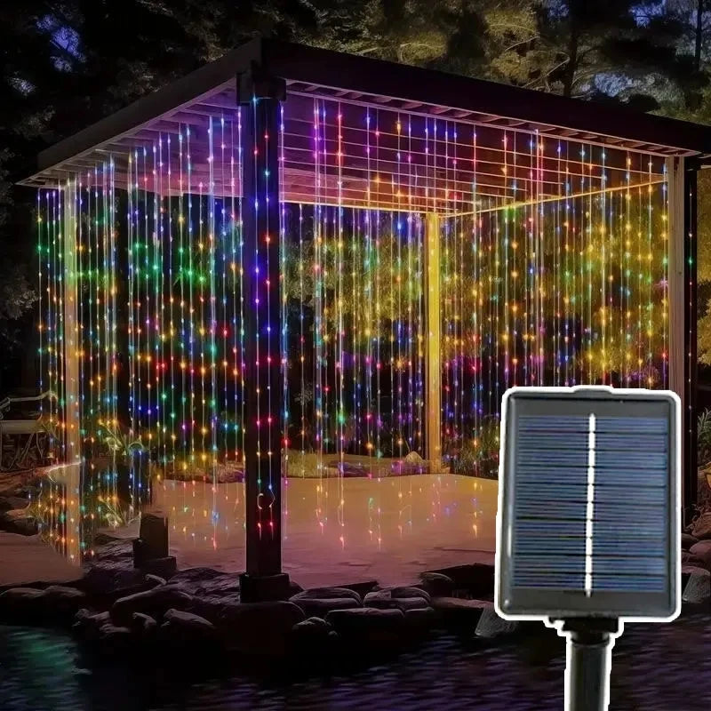 Outdoor Solar Curtain LED String Lights New Year Christmas Landscape Decorative Courtyard Atmosphere Light Holiday Garden Light