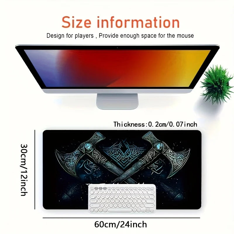 Viking Valhalla Gaming Desk Mat Gaming mats Mouse pad large Mousepad 400X900 PC Computer Double axe design rune Extended pad