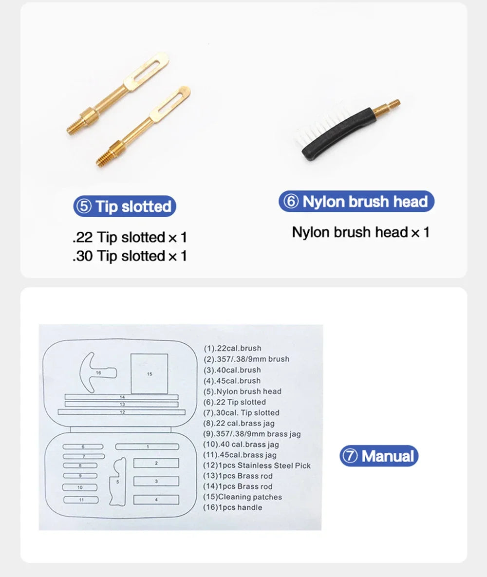 16PCS Multifunctional Pipe Dredging Nylon Brush Gun Barrel Brush Set Gun Cleaning Kit 9mm Ar15 AK 74 M16 M4 G17 19 27 1911