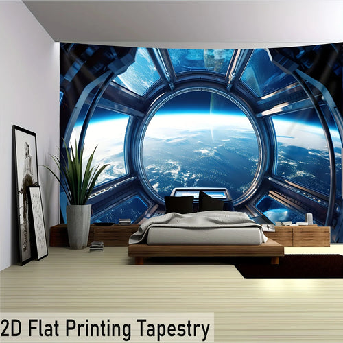 2D Flat Printing Galaxy Planet Tapestry, Large Space Universe Wall Art, Print Polyester Decor for Living Room Bedroom, HD Cosmic