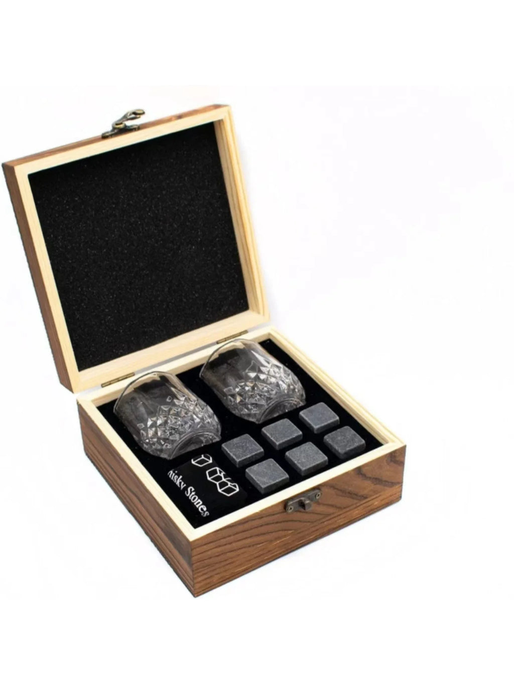 Father's Day Gift for Men Whiskey Stones Glasses Set Granite Ice Block for Whisky in Wooden Bottle Box Present for Dad Husband
