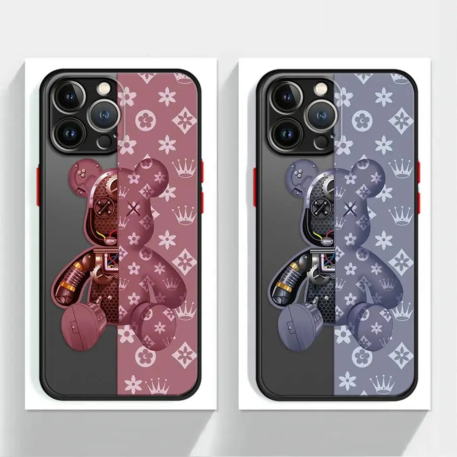 Fashionable Robot Bear Brand Phone Case for iPhone 16 15 11 12 13 14 Pro Max 16 Plus 12 Mini 7 8 XR XS 15Pro MAX 16e Cover