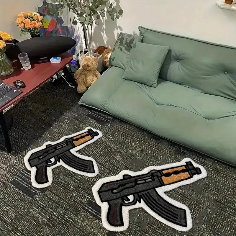 VIKAMA Creative Gun Design Carpet Home Decor, Non-Slip And Dirt-Resistant, For Living Room And Bedroom, Soft And Absorbent Rug