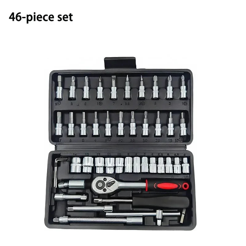 46pcs 1/4 Inch Drive Socket Set Ratchet Wrench Set Car Tool Kit, Bit Socket Wrench Set Metric Mechanic Tool Set Car accessories