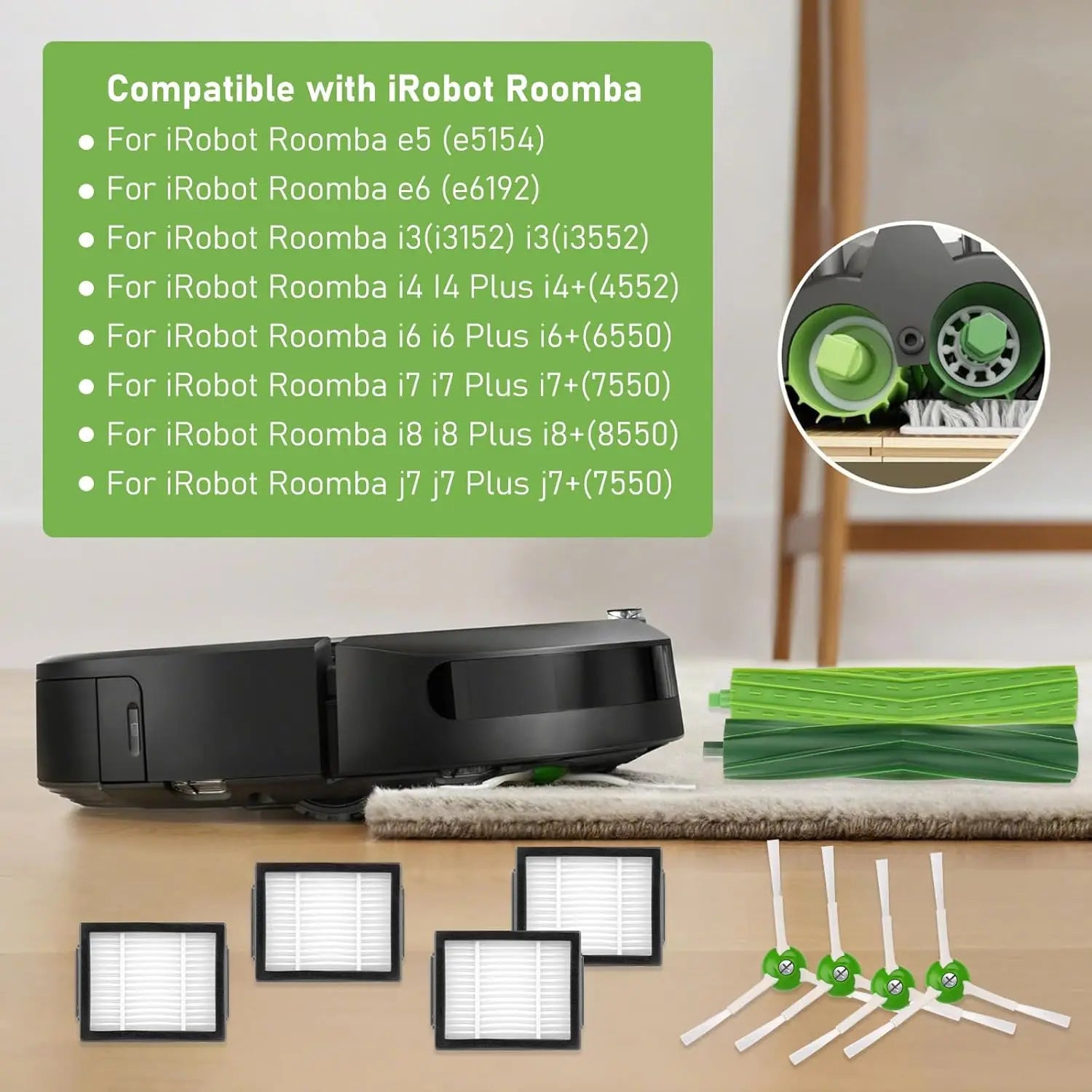 For iRobot Roomba i1 i1+ i3 i3+ i4 i4+ i6 i6+ i7 i7+ i8 i8+/Plus E5 E6 E7 I,E &J Series Vacuum Cleaner, Brushes, Filters, Bags