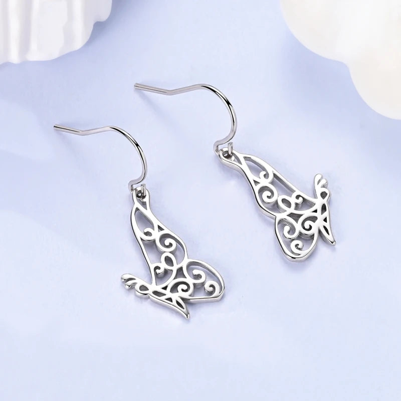 925 Sterling Silver Filigree Earrings Italian Filigrana Lace Drop Hoop Hypoallergenic For Women Party Wedding Versatile Jewelry