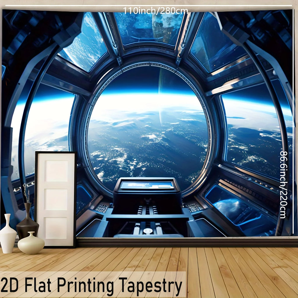 2D Flat Printing Galaxy Planet Tapestry, Large Space Universe Wall Art, Print Polyester Decor for Living Room Bedroom, HD Cosmic