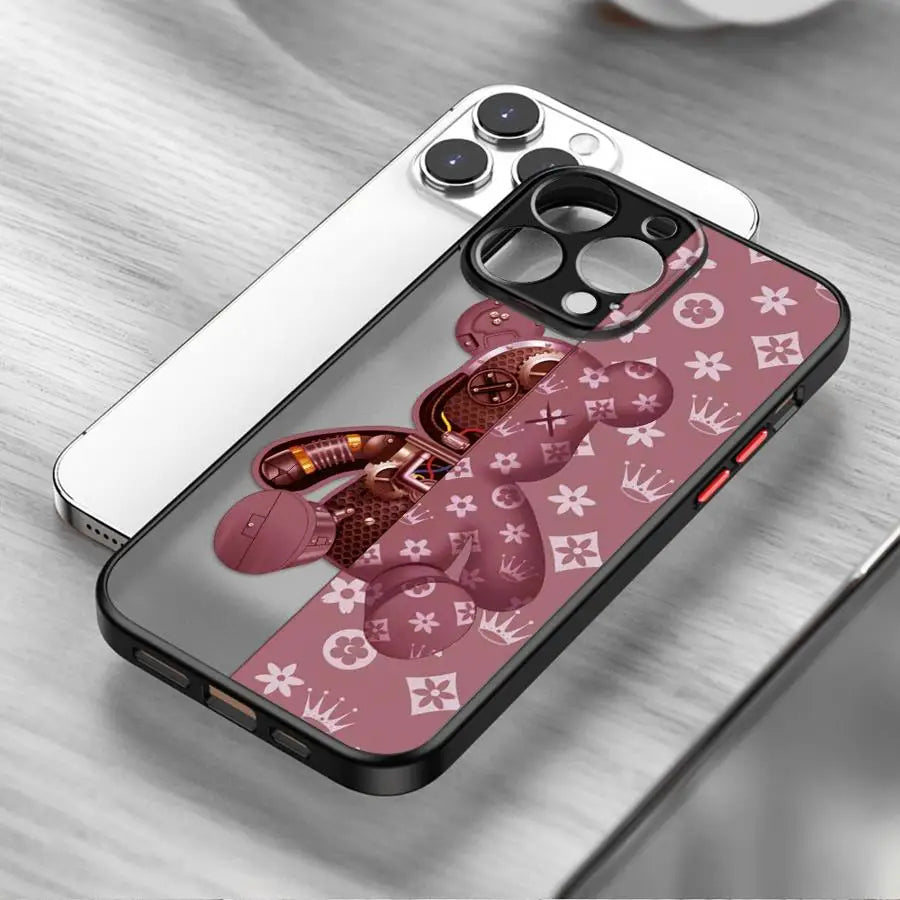 Fashionable Robot Bear Brand Phone Case for iPhone 16 15 11 12 13 14 Pro Max 16 Plus 12 Mini 7 8 XR XS 15Pro MAX 16e Cover
