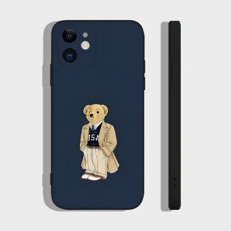 Fashion Cartoon Bear Phone Case For iPhone 17 16 15 11 12 14 13 Pro Max Mini X XS XR 7 Plus 16E Air Shockproof Soft Cover Fundas