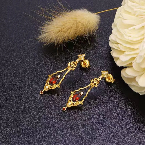 Art Deco Style 925 Sterling Silver Natural Garnet Ear Dangle Drop Earrings Luxury Semi-precious Stone Fine Jewelry Retail/Custom