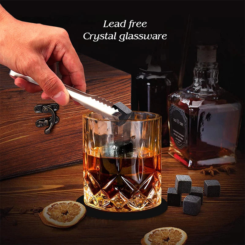 Set 8 Pcs Granite Ice Cubes+ 2 Pcs Cups For Whisky In Wooden Bottle Box Present For Dad Father'S Day Gift For Men Whiskey Stones
