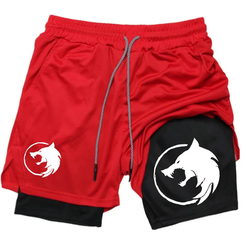 2026 Men's Breathable Gothic Wolf Pattern Shorts Summer Quick drying Sports Fitness Dual purpose Running Shorts Beach Shorts