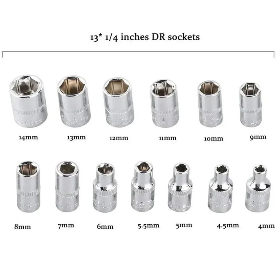 46pcs 1/4 Inch Drive Socket Set Ratchet Wrench Set Car Tool Kit, Bit Socket Wrench Set Metric Mechanic Tool Set Car accessories