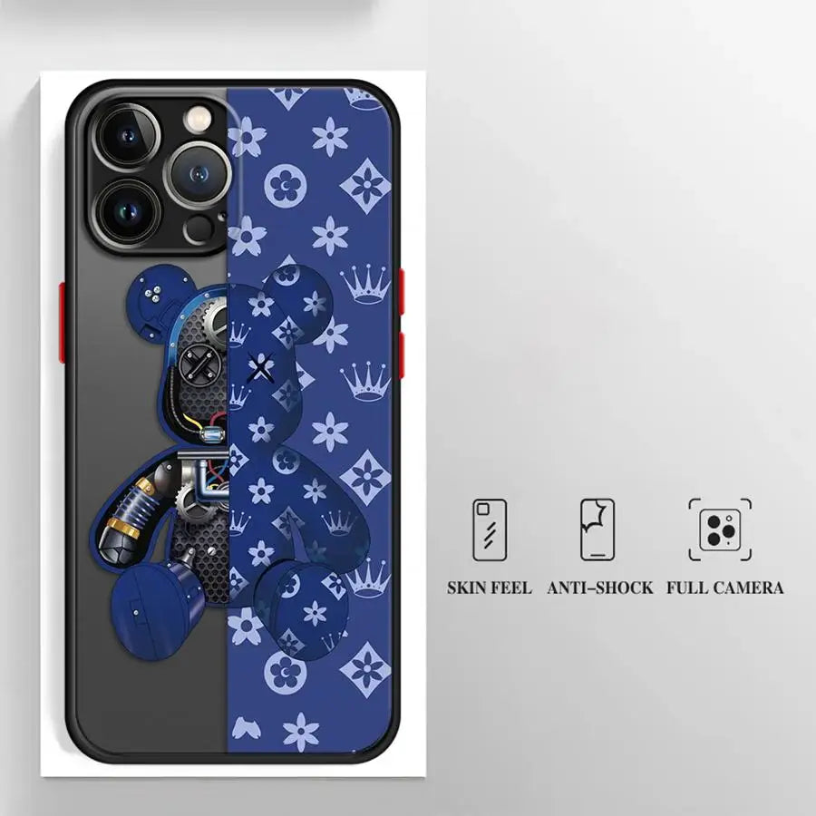 Fashionable Robot Bear Brand Phone Case for iPhone 16 15 11 12 13 14 Pro Max 16 Plus 12 Mini 7 8 XR XS 15Pro MAX 16e Cover