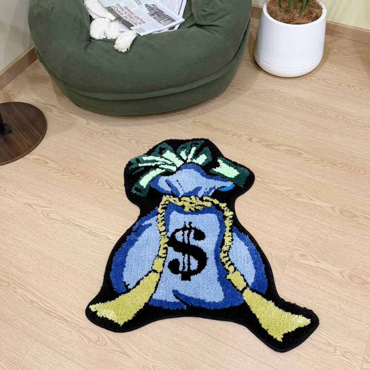 Blue Money Bag Tufted Rug Bedroom Aesthetics Rug Minimalist Tufted Rug Housewarming Gift Handmade Beside Rug Gift Home Decor