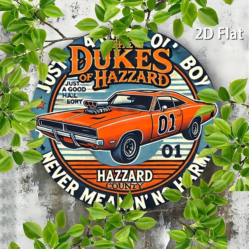 Round Aluminum Sign, Vintage Metal Tin Design, Retro Rustic Wall Art, Car-Themed Decor, Suitable for Home, Garage, Dining Area