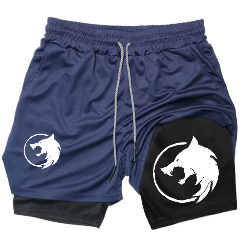 2026 Men's Breathable Gothic Wolf Pattern Shorts Summer Quick drying Sports Fitness Dual purpose Running Shorts Beach Shorts